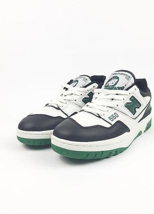 New balance 550 білі з чорним та зеленим шкіра топ (ліцензія) акція супер ціна