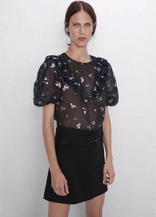 Блузка zara чорна з органзи