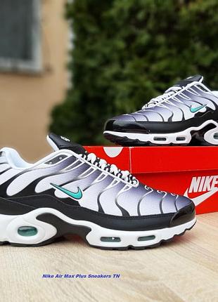 Nike air max plus sneakers tn  білі з чорним та салатовим текстилькомбінованы матеріали