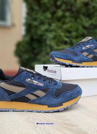 Reebok classic сині з гірчичним замшатекстиль топ (ліцензія)