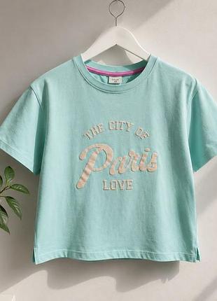 М’ятна укорочена футболка next paris love xs/s/m
