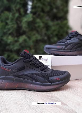 Reebok zig kinetica чорні з червоним комб матеріали сітка топ (ліцензія)