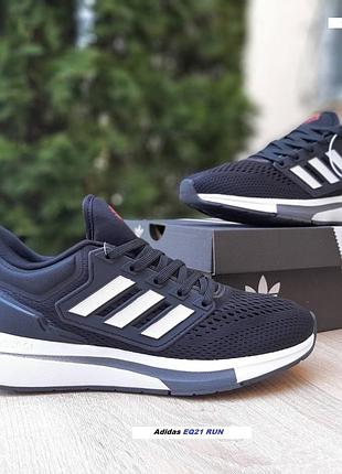 Adidas eq21 run чорні з білим текстильсітка топ