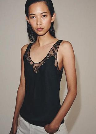 Атласный топ zw collection с кружевом