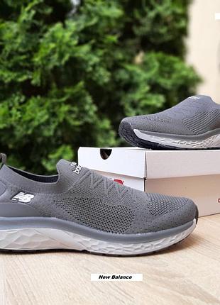 New balance тапкі мокасіни сліпони сірі текстиль легка сітка