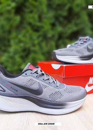 Nike air zoom сірі з червоним щільний текстиль та велика сітка топ (ліцензія)