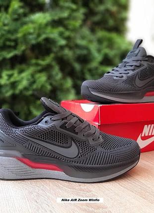 Nike air zoom winflo темно сірі з червоним щільний текстиль та велика сітка топ (ліцензія) супер ціна