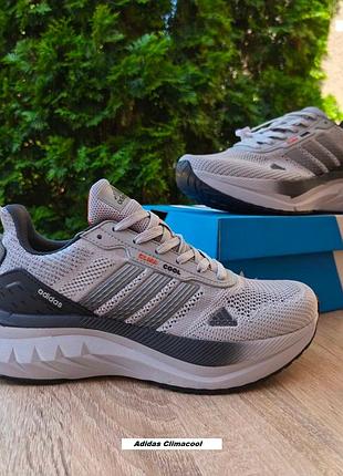 Adidas climacool світло сірі з чорним щільний текстиль та велика сітка топ (ліцензія) супер ціна
