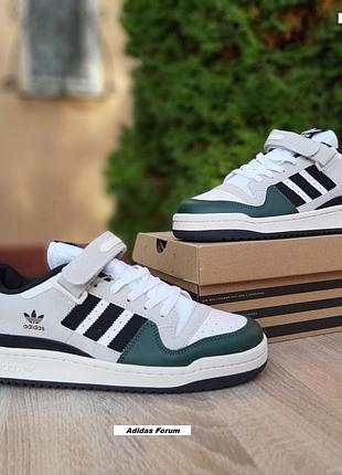 Adidas forum low білі з чорним та зеленим шкіра топ (ліцензія)  супер ціна