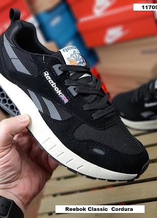Reebok classic leather cordura чорні на білій замшатекстиль топ