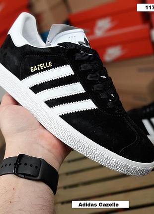Adidas gazelle чорні з білим замша топ (ліцензія)