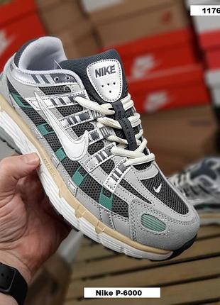 Nike p-6000 flat pewter сірі з білим та зеленим комбіновані матеріали топ (ліцензія) супер ціна
