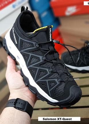 Salomon xt-quest чорні на білій комбіновані матеріали наскрізна сітка топ (ліцензія)
