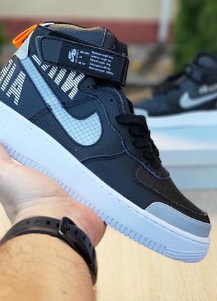 Nike air force x off white чёрные на белой высокие кожа топ