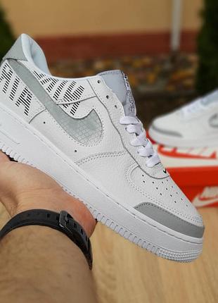 Nike air force 1' 07 низкие белые с серым кожа топ