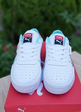 Puma cali белые бирюзовая полоса пресс кожа
