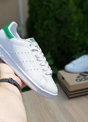 Adidas stan smith белые с зелёным пресс кожа