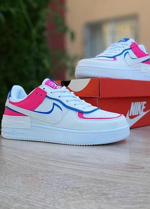 Nike air force 1 shadow белые с малиной и синим прескожа супер ціна