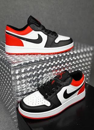 Nike air jordan 1 low низькі білі з чорним та червоним прескожа