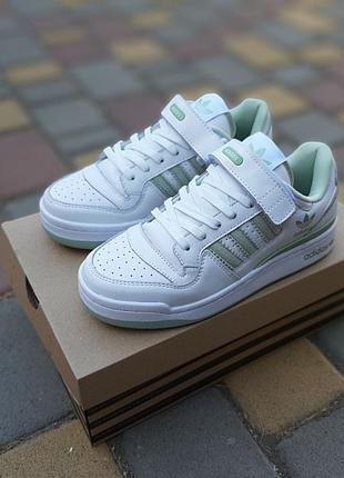 Adidas forum low білі з бірюзой шкіра