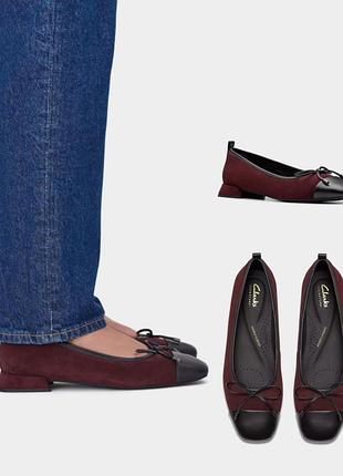 Женские балетки туфли натуральная замаша кожа бордовые от clarks