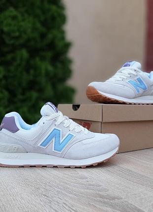 New balance 574 бежеві (блакитна n) замшасітка топ (ліцензія)