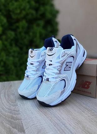 New balance 530 білі з синім комбіновані матеріали топ