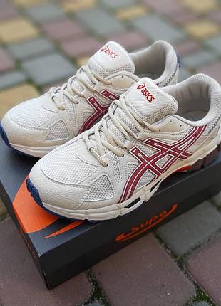 Asics gel-kahana 8 бежеві з червоним та синім шкіратекстиль топ