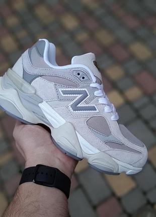 New balance 9060 світло сірі (червоний задник) замшасіткатекстиль