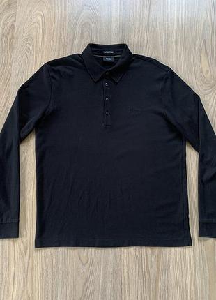 Мужское чёрное поло с длинными рукавами hugo boss long staple cotton