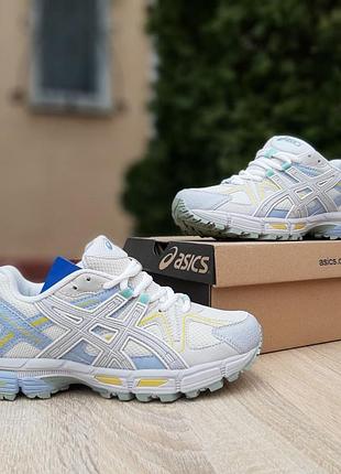 Asics gel kahana 8 білі з блакитним та жовтим комбіновані матеріали топ ліцензія
