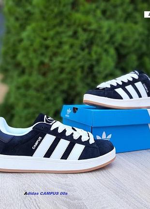 Adidas campus 00s чорні з білим на бежевій замша топ супер ціна