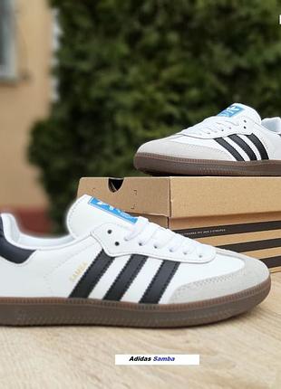 Adidas samba og cloud white core black білі з чорним шкіра топ (ліцензія)