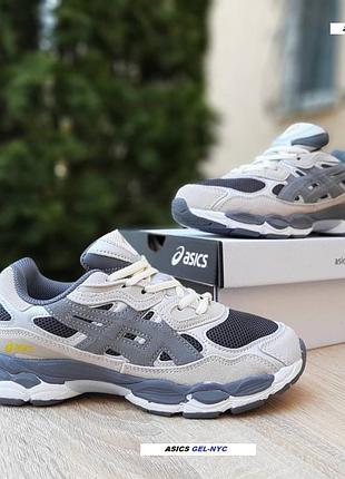 Asics gel-nyc сірі з жовтим замшатекстиль топ (ліцензія)