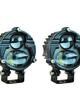 Светодиодная линзовая led фара acs-cd17 40вт круглая, 2 режима (ближний свет белый + дальний свет белый), ø65×50 мм 2 шт