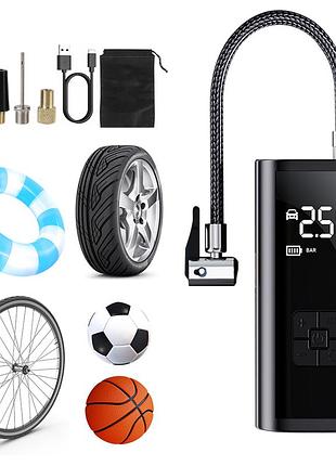 Аккумуляторный насос для накачки 6000 mah 10.3 bar/150 psi с жк-дисплеем, фонариком и чехлом для хранения evgitech
