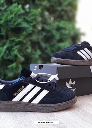Adidas spezial чорні з білим замша топ (ліцензія) супер ціна