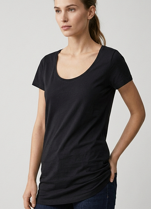 Женская удлиненная футболка esmara slim fit, черный, m, l