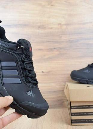 Adidas climaproof низкие чёрные серые полоски нубукмех