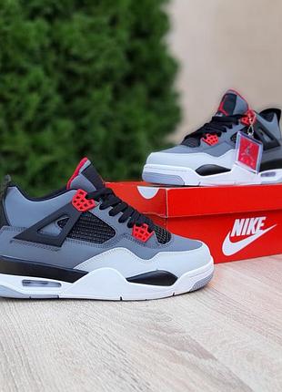 Air jordan 4 retro psg paris saint germain сірі з червоним шкірахутро топ