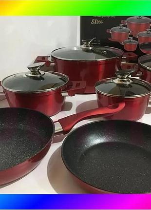 Bs набор кастрюль bn-335 best mix 1,8л 2.8л 5,1л 6.5л и 2 сковороды 24см 28см bas77/n
