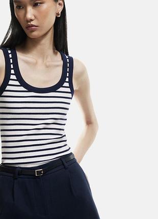 Топ h&m тонкої в’язки у синьо-білу смужку на бретелях, розмір m/s, літній