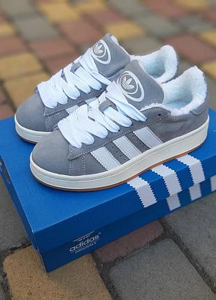 Adidas campus сірі з білим замшахутро  топ супер цена