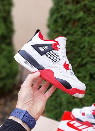 Nike air jordan 4 білі з червоним шкірахутро