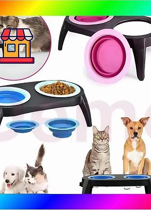 Bs миска pet bowl best mix set двойная на сложной подставке для собак и кошек bas77/n