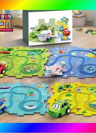Bs детский игровой набор best mix railcar puzzle / развивающая головоломка с машинкой и ковриком-пазло bas77/n