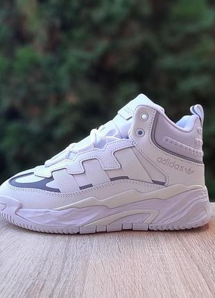 Adidas niteball високі білі з сірим шкіра хутро цигейка топ