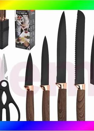 Bs набір кухонних ножів best mix на підставці knife set 7 предметів із нержавіючої сталі bas77/n