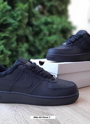 Nike air force 1 mid чорні шкіра хутро овчина топ (ліцензія) фірмові коробки