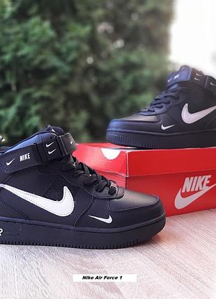 Nike air force 1 mid ´07 lv8  високі на липучке чорні з білим  шкірахутро